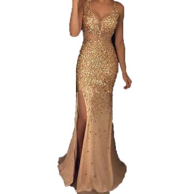 China 2023 Spring New Elegant Beaded V-Neck Breathable Floor Length Prom Dresses Evening Dresses Homecoming Party Dresses for sale