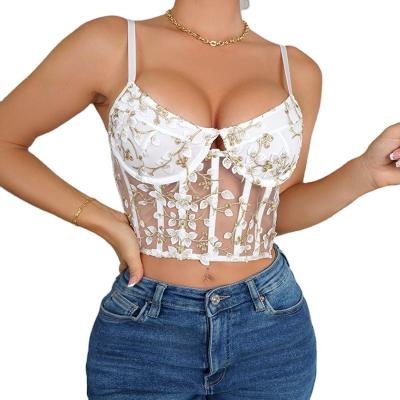 China New Arrival Flower Girl Corset Mesh Top Sheer Tube Fish Bone QUICK DRY Hot Embroidery Corset Top Corset Tops For Sexy Women for sale