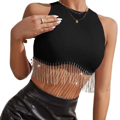 China 2023 women's clothing women's blouse chain wholesale vest diamond tassel sexy sleeveless tops QUICK DRY for women for sale