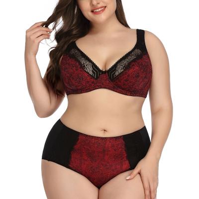 China New Arrival Fat Women Breathable Plus Size Underwear Thong Bra Set Plus Size Daily Cotton Support Bra Top and Brief Sets for sale