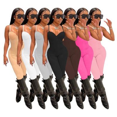 China Lady Clothing Summer Breathable Stretch Spring Rompers One Piece Jumpsuit Women Party Strap Bra 3 In 1 Sleeveless Sexy Jumpsuit For Women for sale