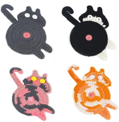 China Cat Butt Crochet Coasters viable, handmade knitted coaster for fun table gift for sale