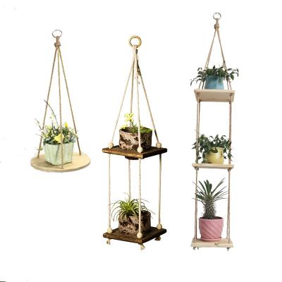 China Art Decor Rope Shelf Macrame Plant Hanger Pot Tray Flower Plant Hanging Kitchen Storage Shelves for sale