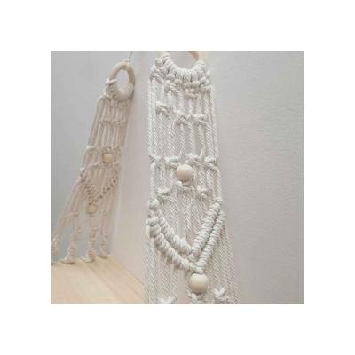 China Art Decor Bohemian Handmade Wooden Macrame Rack Hanging Wall Shelf for Living Room for sale