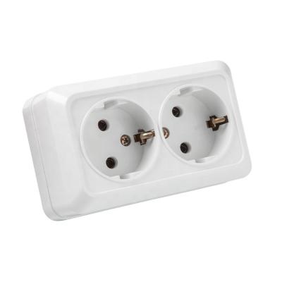 China Residential / General Purpose European Double Socket With Grounding Outdoor Type - 2 Gang Schuko Wall Outlet YW--1812 for sale