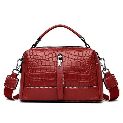 China Wholesale Black Small Shoulder Bag Side Bags Women Handbags Genuine Luxury Crocodile Print Leather Boston Bag Handbags Medium Shoulder Cross - Bag body bags for sale