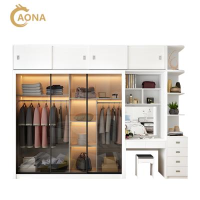 China Durable Wooden Glass Door Wardrobe Wardrobe Cloakroom Dressing Room Bedroom Furniture With LED Light for sale