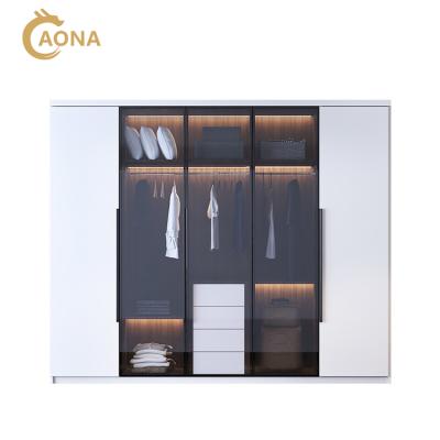 China Custom Factory Adjustable (Size) Wardrobe Cloakroom, Wooden Bedroom Glass Door Wardrobe for sale