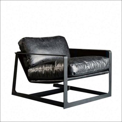 China (Other) Adjustable Scandinavian Designer Iron Single Leather Sofa Black Accent Chair Living Room for sale