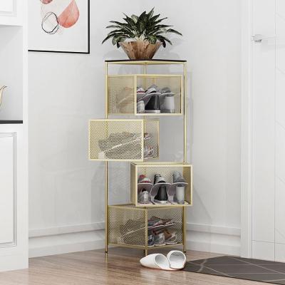 China Wholesale Modern Simple Light Shoe Shelf Door Entrance Living Room Furniture Gold Iron Storage Shoe Rotating Rack Durable Durable for sale