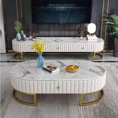 China Model Coffee Table (Newest Design Others) 2022 Adjustable and Living Room Marble Center Table Gold Metal Frame TV Stand for sale