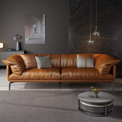 China (Others) Living Room 2 Seater Modern Design Adjustable Nordic Luxury Furniture Brown Upholster Leather Loveseat Sofa Set for sale