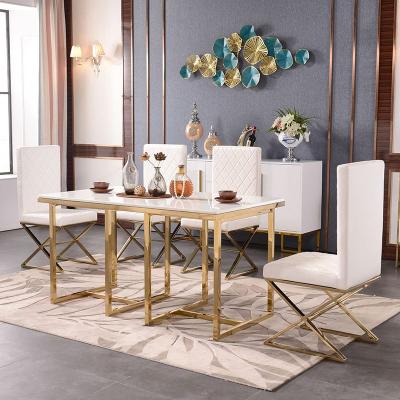 China Golden Base (Other) Style Adjustable Italian European White Marble Top Rectangular Dining Table Set With 6 - 8 Seaters For Dining Room Furniture for sale