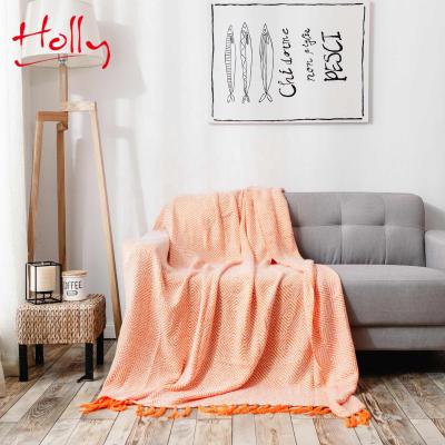 China Orange Camping BBQ Anti-pilling Beaches Use Picnic Throw Blanket Knitted Cloth Blanket for sale