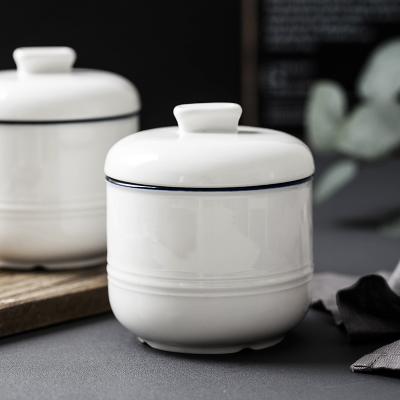 China High Quality White Ceramic Steamed Bird's Egg Nordic Style Nest Soup Bowl Pot Stocked Bowl With Lid Dessert Bowl For Hotel Restaurant for sale