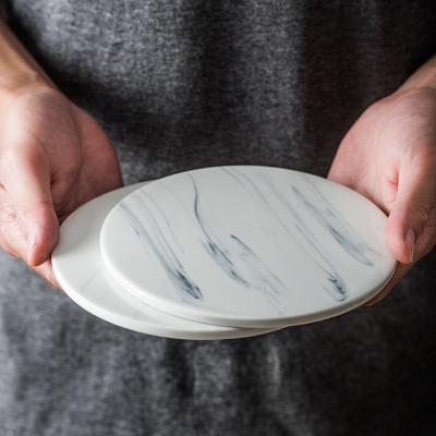 China High Quality Nordic Style Stocked Marble Ceramic Coasters For Drinks Round Shape Teacup Mat Heat Insulation Pad Simple Dessert Dish for sale