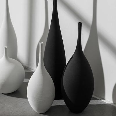 China Europe Minimalist Handmade Black Design Art Vase Ceramic Meeting Room Decoration Living Room Office Large White For Home Decor Vase for sale