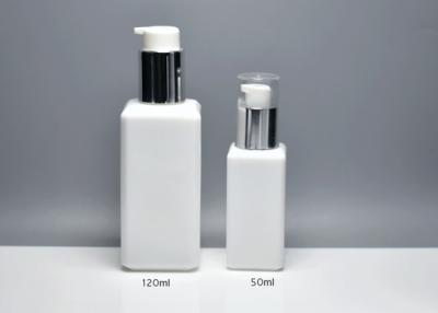 China Milk White 50ml 120ml Square Opauqe White Glass Bottles With Lotion Pump, Glass Primary Bottles For Skincare Products for sale