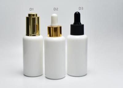 China Sustainable 40ml Boston Round Opal White Glass Bottles With Dropper Cap, Opal Glass Luxury Medical Skincare Packaging for sale