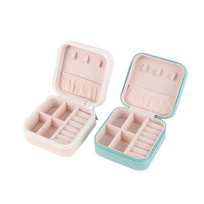 China Small PU Faux Leather Travel Leather Jewelry Boxes For Women Girls Earrings Ear Stud Box Organizer Portable Jewelry Storage Case for sale