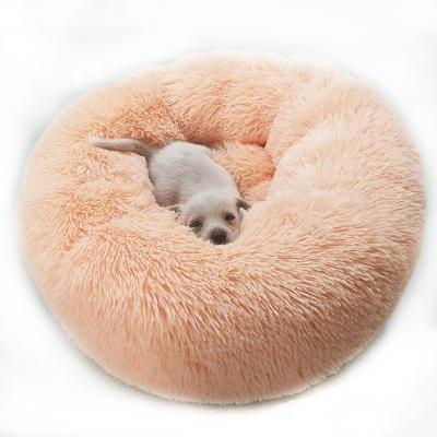 China Wholesale Custom Viable Dog Sleeping Bed Long Donut Round Velvet Dog Bed for Dog and Cat Nest for sale