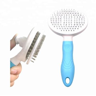 China Wholesale Automatic Pet Cat Push Hair Comb Self Cleaning Stainless Steel Grooming Needle Viable Comb Supplies Easy Cleaning Brush For Dogs for sale