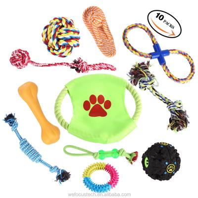 China Sustainable Cotton Rope Dog Toy Set 10 Pack, Ball Ropes and Chew Toys Set for Medium to Small Doggy for sale