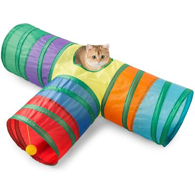 China Amazon Hot Sustainable Three Way Tunnel For Cat Playing High Quality Cat Tunnel With Ball Cat Toy for sale