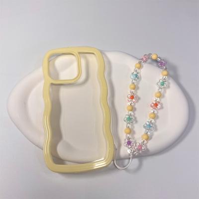 China Phone Strap INS Pottery Acrylic Soft Colorful Beads Short Phone Strap Rainbow Rainbow Bars Phone Case Strap for sale