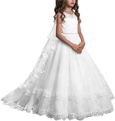 China Breathable 6 To 14 Years Big Kids Birthday Dress Children Wedding Lace Up Newborn 10 Year Old Baby White Flower Dresses For Party for sale