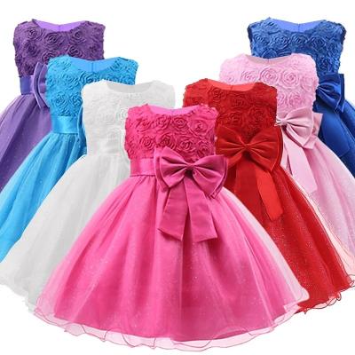 China Anti-wrinkle Toddler Little Girls Dress Flower Tulle Dress Party Layered Bow Princess Sweet Girl Dresses Autumn Spring Size For 2-12 Years for sale