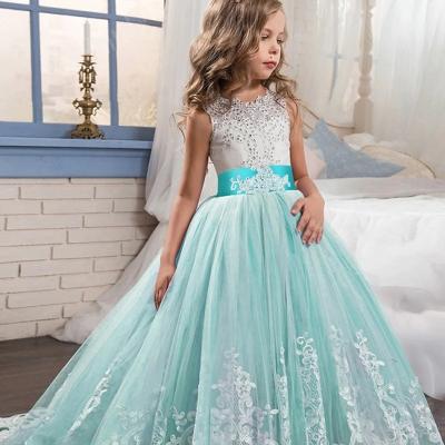 China floral embroidery Maxi Ball Gown Princess Wedding Pageant Dresses Party Formal Evening Anti-wrinkle kids little girl dress 4-13 years old for sale