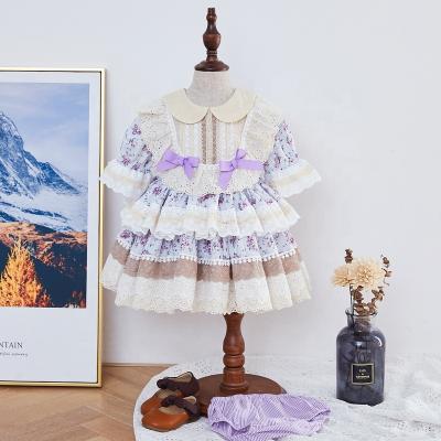 China New Spanish Anti-wrinkle Spring Girls Lolita Princess Skirt Suit Lolita Printing Flower European and American Children's Clothing Fluffy Dresses for sale