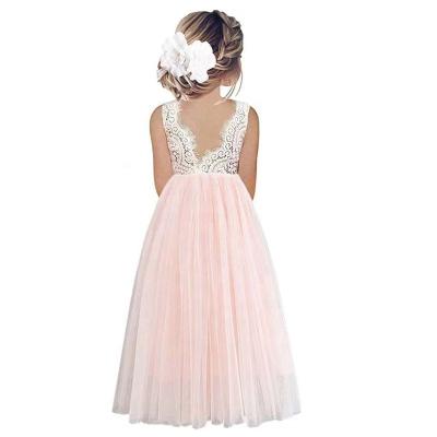 China Amazon Hot Sale Girls Anti-wrinkle Lace Up Dresses Backless Princess Dress Sleeveless Girl Mesh Skirt Girls Catwalk Party A Line Long for sale