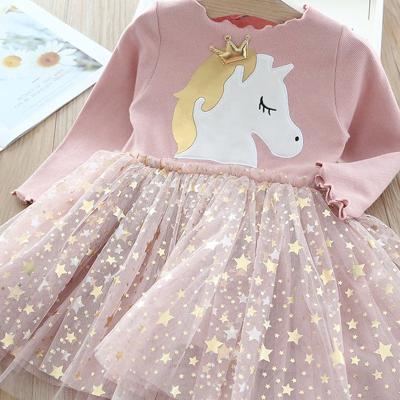 China Breathable Kids Little Girls Dress Horse Cartoon Star Tulle Animal Girl Dresses Casual Sequin Patchwork Active Basic Dresses Fit 2-8 Years Old for sale