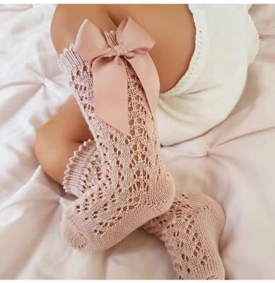 China Boutique High Quality Breathable Mesh Kids Bow Knee Length Toddler Baby Toddler Socks for sale