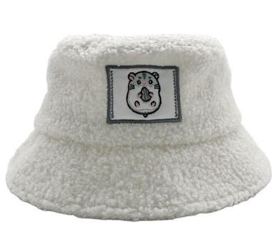 China New good quality custom made embroidery checked Logo Bucket Cap Teddy Furry Wool Fish Hat 3d for sale