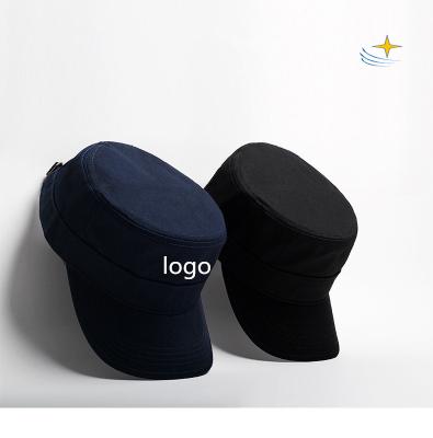 China JOINT Black Plain Customized Army Hats Flat Top Men Military Hat Cap for sale