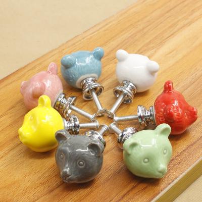 China Modern Ceramic Color Bear Cartoon Animal Cabinet Handle Fits Cabinet Drawer Shoe Cabinet for sale