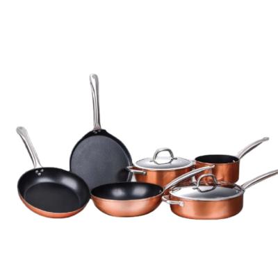 China Sustainable COOKWARE FORGED ALUMINUM SET WITH HIGH TEMPERATURE PAINT for sale