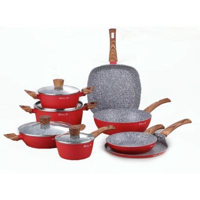 China Sustainable COOKWARE ALUMINUM SET WITH COLOR STONE COATING WITH INDUCTION BOTTOM for sale