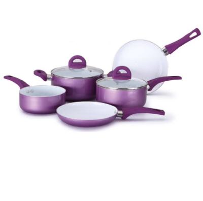 China Sustainable press aluminum cookware set with induction bottom and painted ceramic coating bakelite handle for sale