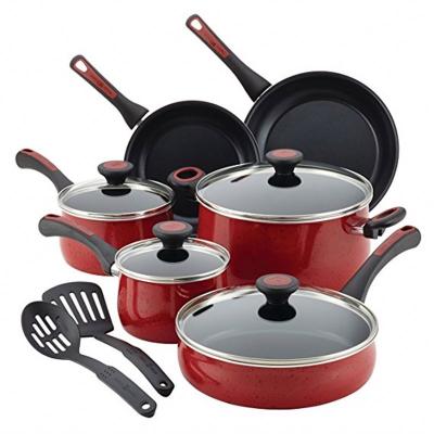 China Metal Red Color Ceramic Press Aluminum Cookware Set With Soft Touch Bakelite Handle for sale