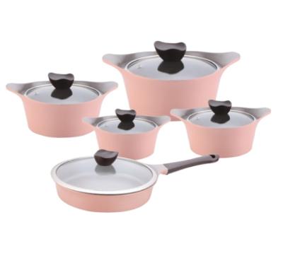 China Viable Die Cast Cookware Set With White Color And Soft Touch Handle for sale