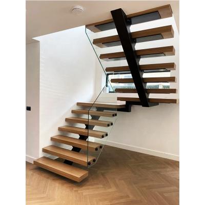 China Modern Unconventional Staircase Zig Zag Wooden Stair Tread Wrought Iron Stringer Stair Case mono for sale