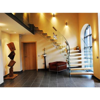 China Modern Modern Attic Apartment Stair Structures Staircase Stringer Indoor Solid Wooden Step Curved Mono Spiral Case for sale