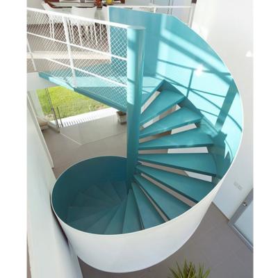 China Modern Australia Builder Stainless Steel Stringer Steel Tread Railing Spiral Stair Case for sale