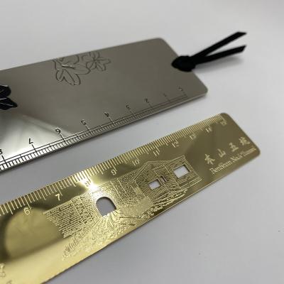 China Custom Shiny Gold Plated Etching Ruler in Brass, Luxurious Selection for Travel or Business Gift for sale