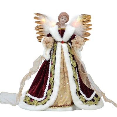 China Gifts for Kids Golden Angel with Wings Christmas Tree Ornament 2022 Decoration Fashion Christmas Baubles Inside Plastic Feathers for sale