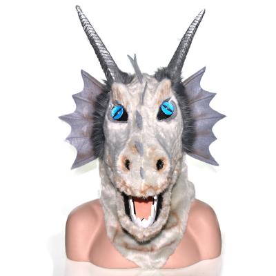 China Gray Dragon Moving Mouth Faux Fur Handmade Adult Costume Mask for sale